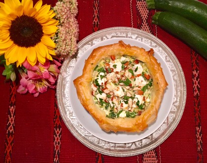 Tarte filo aux courgettes, feta et amandes