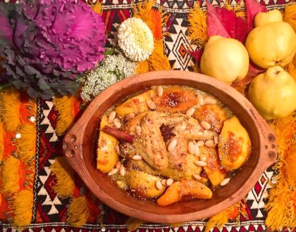 Tajine de poulet aux coings et au miel