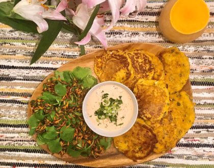 Galettes de butternut à la ricotta,feta et aux herbes